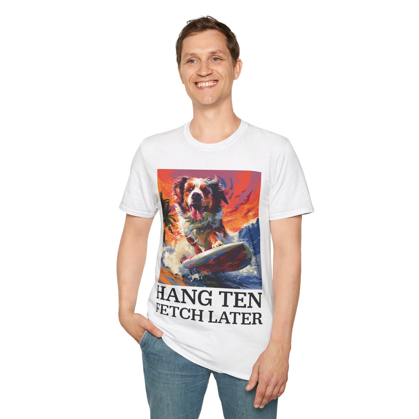 Surfin Doggie Unisex Softstyle T-Shirt